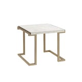 Benzara Marble Top End Table With Metal Base, White And Gold BM185798 White, Gold Marble Metal BM185798