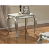 Benzara Mirror Trim Square End Table With Wooden Cabriole Legs, Champagne Silver BM185807 Silver Wood Mirror BM185807