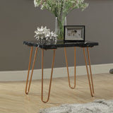 Benzara Black Marble Top End Table With Metal Hairpin Style Legs In Gold BM185820 Black, Gold Marble Metal BM185820