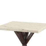 Benzara Marble Top End Table With Wooden Tri-Pod Base, White And Espresso Brown BM185823 White, Brown Marble Wood BM185823