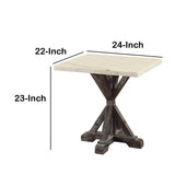 Benzara Marble Top End Table With Wooden Tri-Pod Base, White And Espresso Brown BM185823 White, Brown Marble Wood BM185823