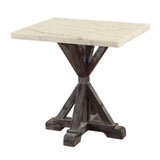 Benzara Marble Top End Table With Wooden Tri-Pod Base, White And Espresso Brown BM185823 White, Brown Marble Wood BM185823