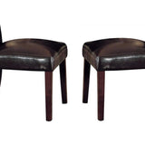 Benzara Button Tufted Polyurethane Upholstered Wooden Side Chair, Set of Two, Brown BM185840 Brown Wood & Polyurethane BM185840