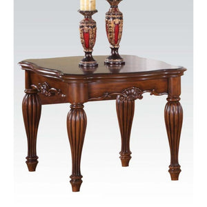 Benzara Wooden End Table with Carved Details, Cherry Brown BM185843 Brown Wood BM185843