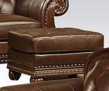 Benzara Faux Leather Upholstered Ottoman with Nail head Trim Detail, Espresso Brown BM185847 Brown Wood & Faux Leather BM185847