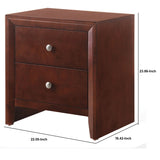 Benzara Wooden Nightstand with Two Storage Drawers, Cherry Brown BM185856 Brown Wood And Metal BM185856