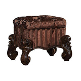 Benzara Tufted Fabric Upholstered Wooden Vanity Stool with Scrolled Legs, Cherry Oak brown BM185873 Brown Wood & Fabric BM185873