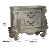 Benzara Two Drawers Wooden Nightstand with Carved Details, Bone White BM185874 White Wood And Metal BM185874