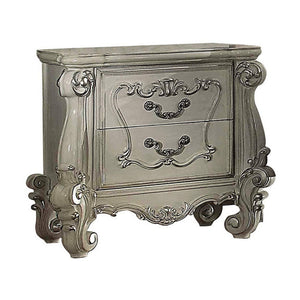 Benzara Two Drawers Wooden Nightstand with Carved Details, Bone White BM185874 White Wood And Metal BM185874