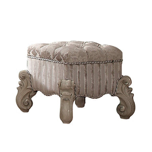 Benzara Tufted Fabric Upholstered Wooden Vanity Stool with Scrolled Legs, Bone White BM185877 White Wood & Fabric BM185877