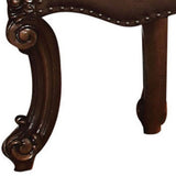 Benzara Rolled Back Fabric Vanity Stool with Scroll Legs, Brown BM185888 Brown Solid wood, Fabric BM185888