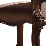 Benzara Rolled Back Fabric Vanity Stool with Scroll Legs, Brown BM185888 Brown Solid wood, Fabric BM185888