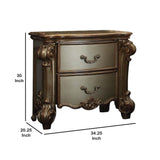 Benzara 2 Drawer Wooden Nightstand with Oversized Scroll Legs, Gold BM185901 Gold Solid wood, Metal BM185901
