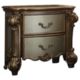 2 Drawer Wooden Nightstand with Oversized Scroll Legs, Gold