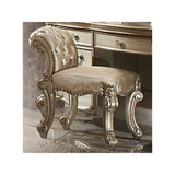 Nailhead Trim Leatherette Vanity Stool with Scrolled Legs, Champagne Gold