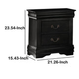 Benzara Wooden Nightstand with Two Drawers, Black BM185915 Black Wood And Metal BM185915