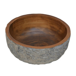 Benzara Rough Textured WoodenDecorative Bowl In Round Shape, Gray and Brown BM185954 Brown and Gray Suar Wood BM185954