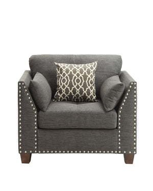 Benzara Transitional Style Wood and Linen Chair with 3 Pillows, Gray BM186100 Gray Linen and Wood BM186100