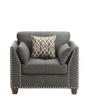 Transitional Style Wood and Linen Chair with 3 Pillows, Gray