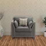 Benzara Transitional Style Wood and Linen Chair with 3 Pillows, Gray BM186100 Gray Linen and Wood BM186100