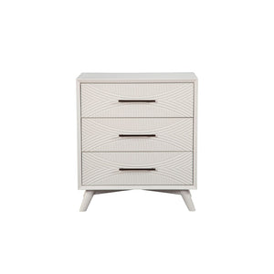 Benzara Three Drawers Mahogany Wood Small Chest with Splayed Legs, White BM186169 White Mahogany Wood Veneer and metal BM186169