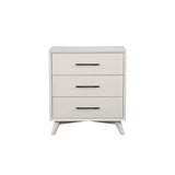 Benzara Three Drawers Mahogany Wood Small Chest with Splayed Legs, White BM186169 White Mahogany Wood Veneer and metal BM186169