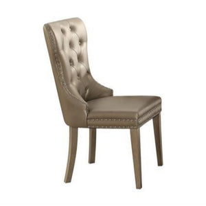 Benzara Leatherette Button Tufted Back Side Chair, Set of 2, Silver BM186203 Silver Solid wood, Leatherette BM186203