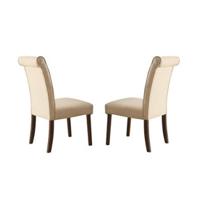 Benzara Fabric Upholstered Rolled Back Side Chair, Set of 2, Beige BM186218 Beige Solid wood, Fabric BM186218