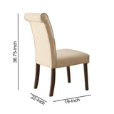 Benzara Fabric Upholstered Rolled Back Side Chair, Set of 2, Beige BM186218 Beige Solid wood, Fabric BM186218