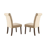 Benzara Fabric Upholstered Rolled Back Side Chair, Set of 2, Beige BM186218 Beige Solid wood, Fabric BM186218