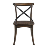 Benzara Wooden Side Chair with Metal Crosspiece Back, Set of 2, Brown BM186225 Brown Solid wood, Engineered wood, Metal, Veneer BM186225