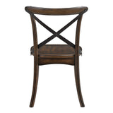 Benzara Wooden Side Chair with Metal Crosspiece Back, Set of 2, Brown BM186225 Brown Solid wood, Engineered wood, Metal, Veneer BM186225