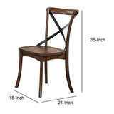 Benzara Wooden Side Chair with Metal Crosspiece Back, Set of 2, Brown BM186225 Brown Solid wood, Engineered wood, Metal, Veneer BM186225