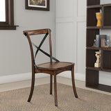 Benzara Wooden Side Chair with Metal Crosspiece Back, Set of 2, Brown BM186225 Brown Solid wood, Engineered wood, Metal, Veneer BM186225