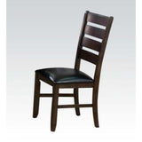 Ladder Back Wooden Side Chair with Leatherette seat, Set of 2, Black and Brown