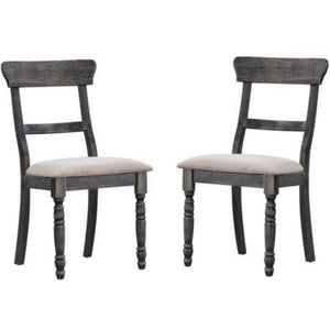 Benzara Wooden Side Chair with Turned Legs, Set of 2, Gray BM186230 Gray Solid wood, Fabric, MDF BM186230