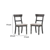 Benzara Wooden Side Chair with Turned Legs, Set of 2, Gray BM186230 Gray Solid wood, Fabric, MDF BM186230