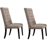 Benzara Wooden Dining Side Chair with Button Tufted Back, Set of 2, Tan Brown and Black BM186231 Brown and Black Wood and Fabric BM186231