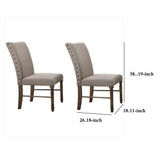 Benzara Fabric Flared Back Side Chair with Nailhead Trim, Set of 2, Gray BM186232 Gray Solid wood, MDF, Veneer BM186232