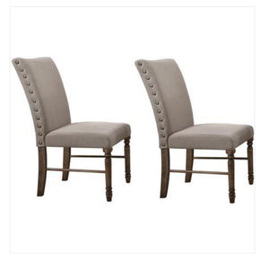 Benzara Fabric Flared Back Side Chair with Nailhead Trim, Set of 2, Gray BM186232 Gray Solid wood, MDF, Veneer BM186232