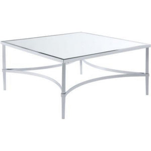 Benzara 18 Inch Metal Coffee Table with Mirrored Glass Top, Silver BM186245 Silver Metal, Mirror BM186245
