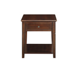 Benzara Wooden End Table with One Drawer and One Shelf, Walnut Brown BM186247 Brown Wood BM186247