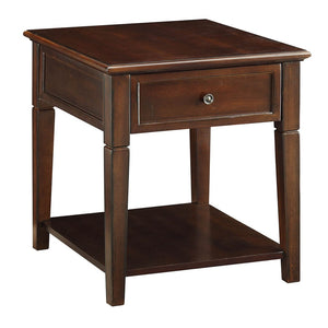 Benzara Wooden End Table with One Drawer and One Shelf, Walnut Brown BM186247 Brown Wood BM186247