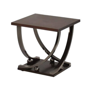 Benzara 23 Inch Wood Top End Table with Curved Metal Legs,Dark Brown BM186254 Brown Solid Wood, Metal BM186254