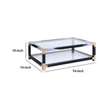 Benzara 34 Inch Glass Top Rectangular Metal Coffee Table, Black BM186275 Black Metal, Glass BM186275