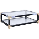 Benzara 34 Inch Glass Top Rectangular Metal Coffee Table, Black BM186275 Black Metal, Glass BM186275