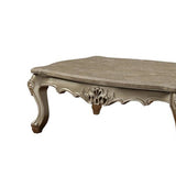 Benzara Marble Top Wooden Coffee Table with Queen Anne Style Legs, Champagne Gold BM186279 Gold Wood and Marble BM186279