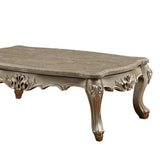 Benzara Marble Top Wooden Coffee Table with Queen Anne Style Legs, Champagne Gold BM186279 Gold Wood and Marble BM186279