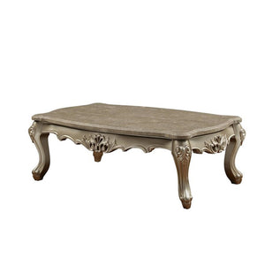 Benzara Marble Top Wooden Coffee Table with Queen Anne Style Legs, Champagne Gold BM186279 Gold Wood and Marble BM186279