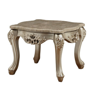 Benzara Marble Top Wooden End Table with Queen Anne Style Legs, Champagne Gold BM186280 Gold Wood and Marble BM186280